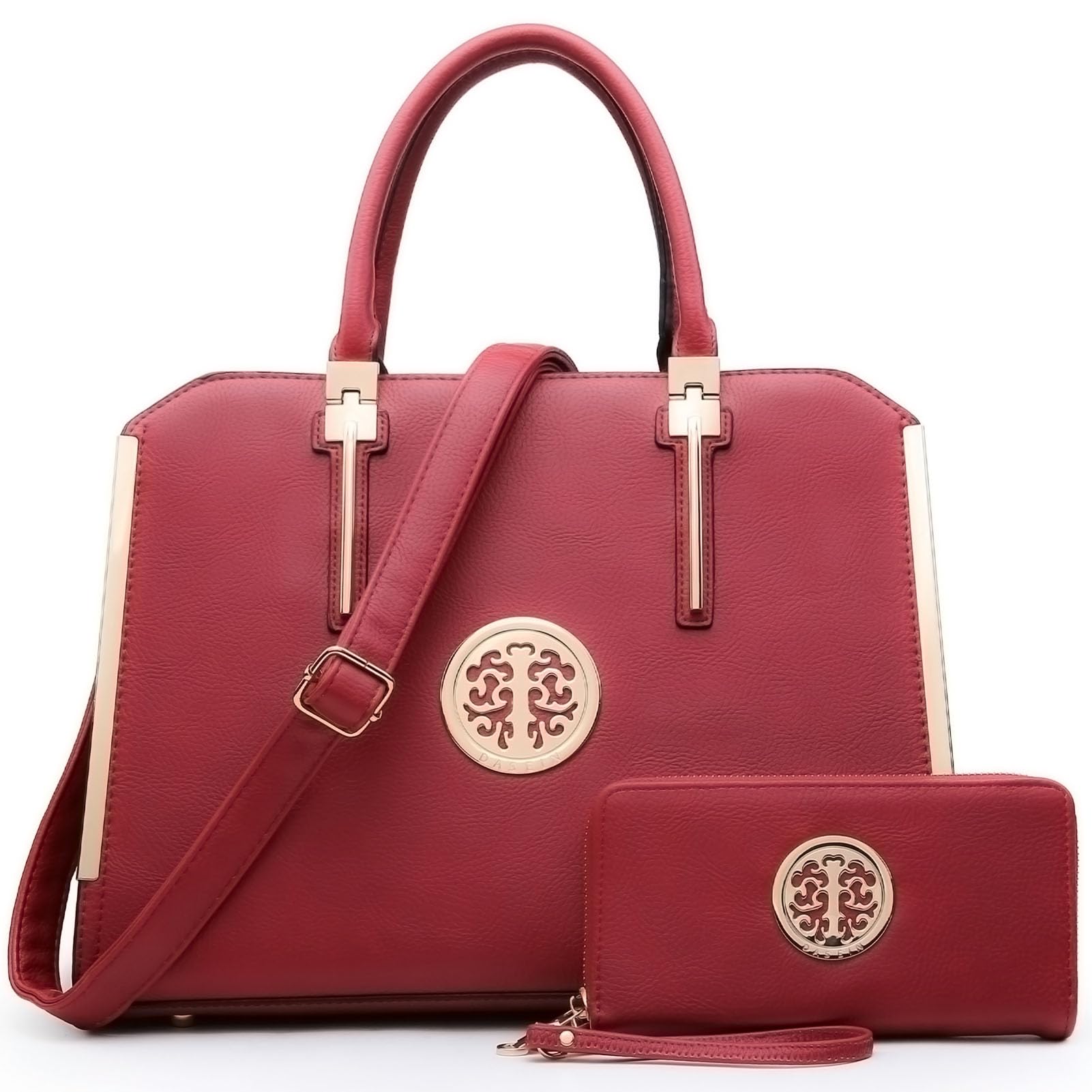 Dasein Women Large Handbag Purse Vegan Leather Satchel Work Bag Shoulder Tote with Matching Wallet