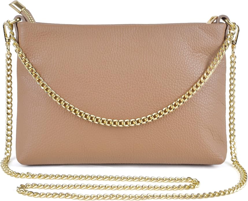 Dasein Italian Genuine Leather Handbag for Women Clutch Evening Bag Gold Chain Strap Shoulder Bag Crossbody Purse