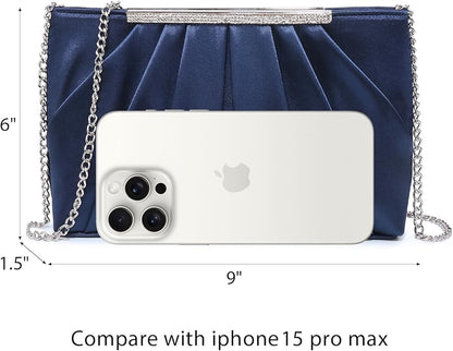 Dasein Elegant Pleated Evening Clutch Bags for Wedding Party Prom with Sparkly Rhinestones