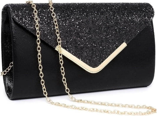 Dasein Women Evening Bags Formal Clutch Purses for Wedding Party Prom Handbags with Shoulder Strap and Glitter Flap