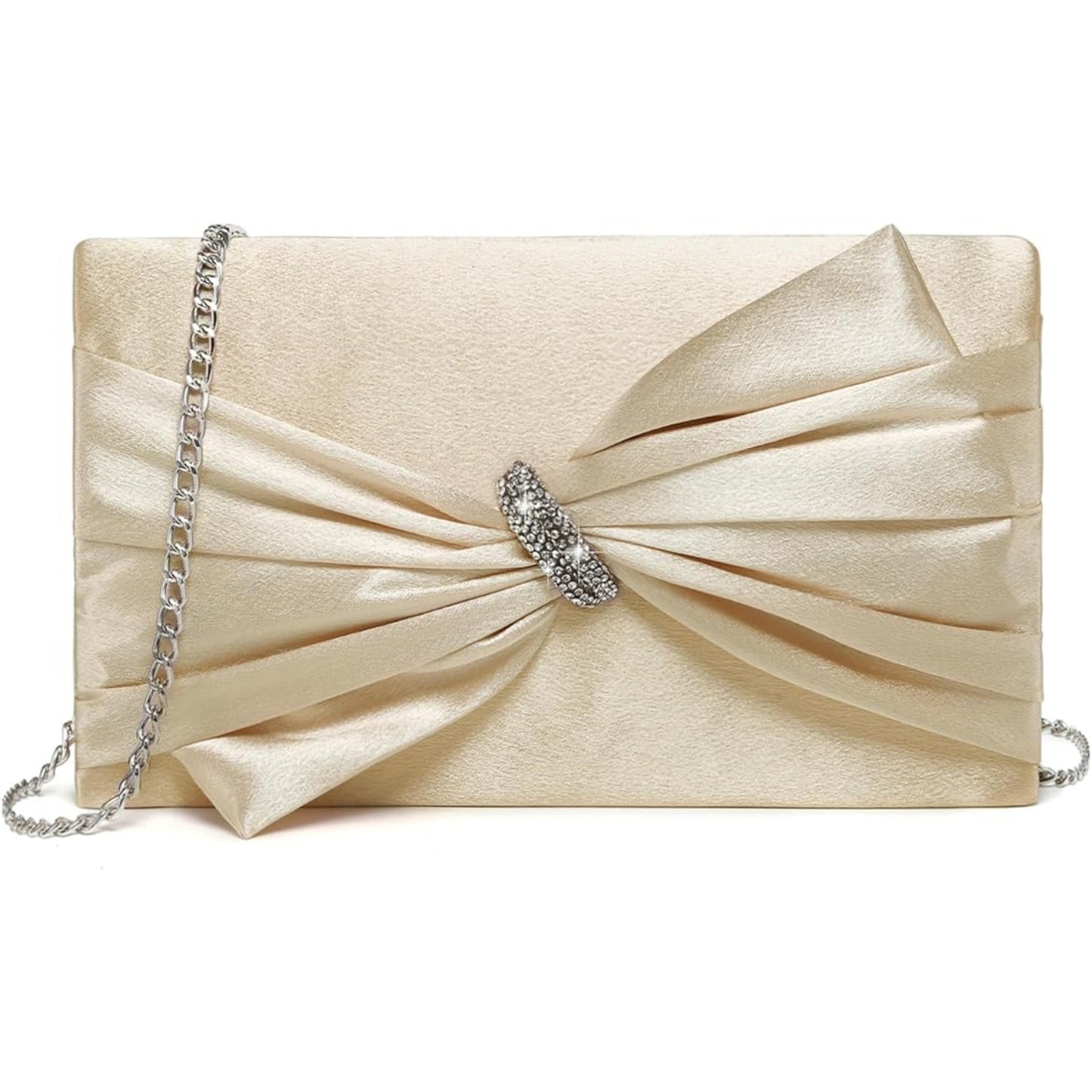 Women Elegant Satin Bow Flap Evening Bag Rhinestone Clutch Purse Handbag Formal/Wedding/Prom/Party