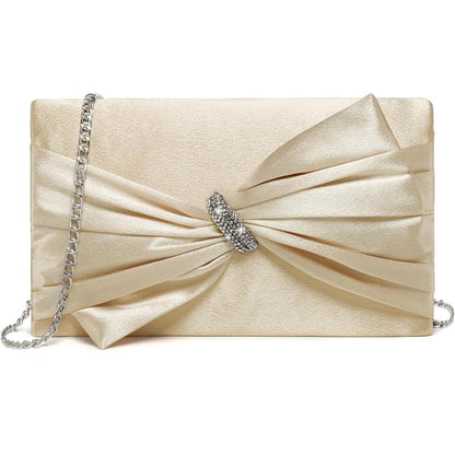 Women Elegant Satin Bow Flap Evening Bag Rhinestone Clutch Purse Handbag Formal/Wedding/Prom/Party