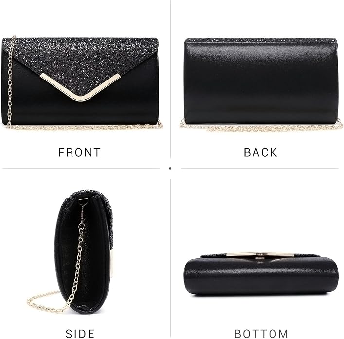 Dasein Women Evening Bags Formal Clutch Purses for Wedding Party Prom Handbags with Shoulder Strap and Glitter Flap