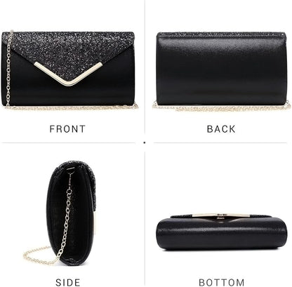 Dasein Women Evening Bags Formal Clutch Purses for Wedding Party Prom Handbags with Shoulder Strap and Glitter Flap