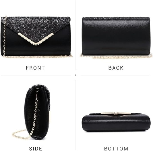 Dasein Women Evening Bags Formal Clutch Purses for Wedding Party Prom Handbags with Shoulder Strap and Glitter Flap