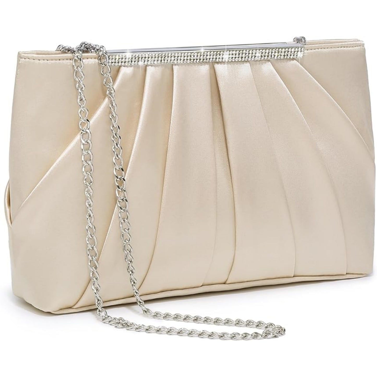 Dasein Elegant Pleated Evening Clutch Bags for Wedding Party Prom with Sparkly Rhinestones