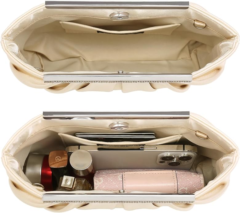 Dasein Elegant Pleated Evening Clutch Bags for Wedding Party Prom with Sparkly Rhinestones