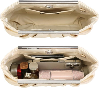 Dasein Elegant Pleated Evening Clutch Bags for Wedding Party Prom with Sparkly Rhinestones