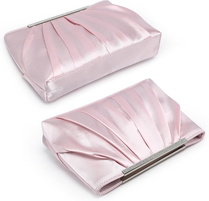 Dasein Elegant Pleated Evening Clutch Bags for Wedding Party Prom with Sparkly Rhinestones