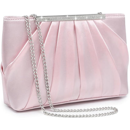 Dasein Elegant Pleated Evening Clutch Bags for Wedding Party Prom with Sparkly Rhinestones