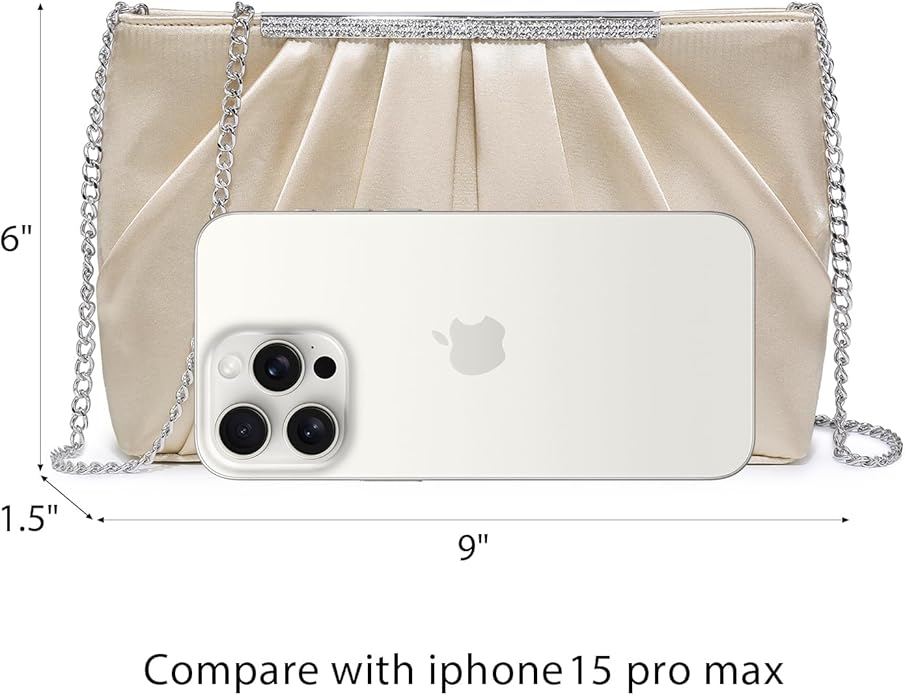 Dasein Elegant Pleated Evening Clutch Bags for Wedding Party Prom with Sparkly Rhinestones