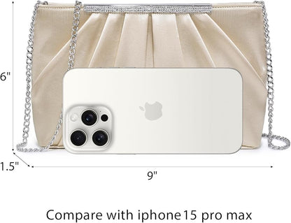 Dasein Elegant Pleated Evening Clutch Bags for Wedding Party Prom with Sparkly Rhinestones