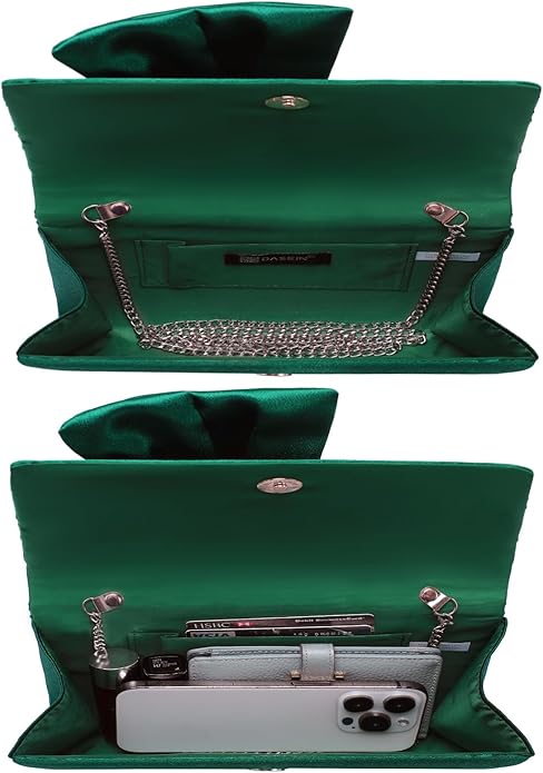 Women Elegant Satin Bow Flap Evening Bag Rhinestone Clutch Purse Handbag Formal/Wedding/Prom/Party