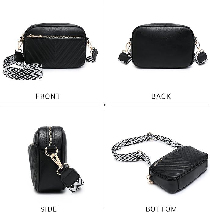 Quilted Crossbody Bags Vegan Leather Purses Small Shoulder Handbags with Wide Strap Crossbody Purse for Women