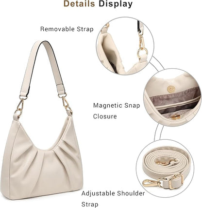Dasein Ruched Hobo Handbag for Women Retro Shoulder Purse Crossbody Bag with 2 Removable Straps