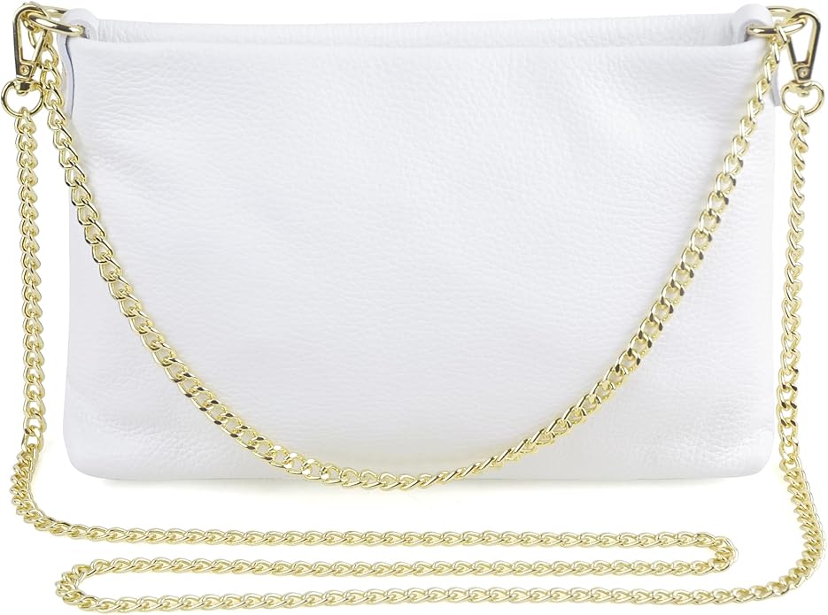 Dasein Italian Genuine Leather Handbag for Women Clutch Evening Bag Gold Chain Strap Shoulder Bag Crossbody Purse