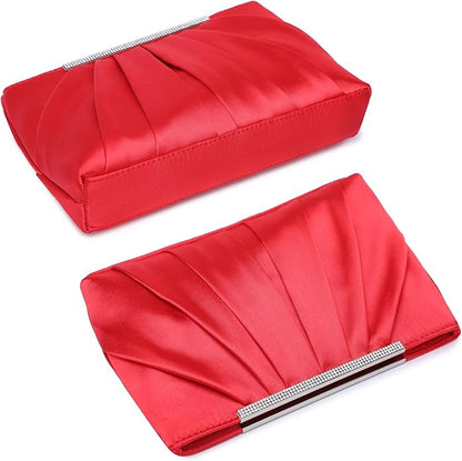 Dasein Elegant Pleated Evening Clutch Bags for Wedding Party Prom with Sparkly Rhinestones