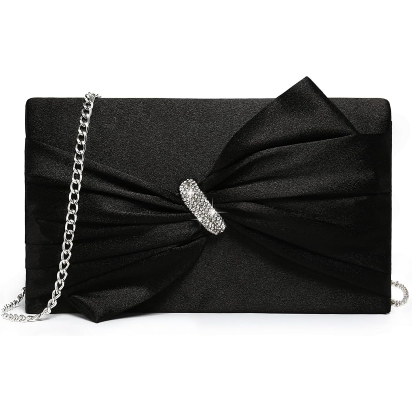 Women Elegant Satin Bow Flap Evening Bag Rhinestone Clutch Purse Handbag Formal/Wedding/Prom/Party