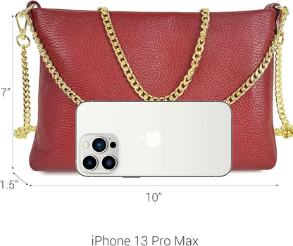 Dasein Italian Genuine Leather Handbag for Women Clutch Evening Bag Gold Chain Strap Shoulder Bag Crossbody Purse