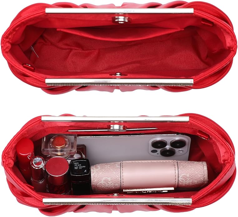 Dasein Elegant Pleated Evening Clutch Bags for Wedding Party Prom with Sparkly Rhinestones