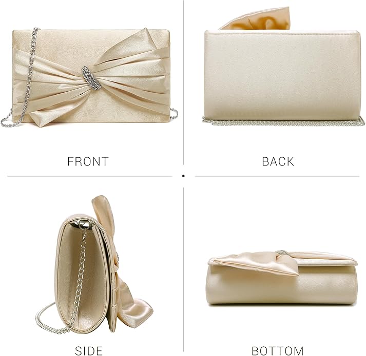 Women Elegant Satin Bow Flap Evening Bag Rhinestone Clutch Purse Handbag Formal/Wedding/Prom/Party