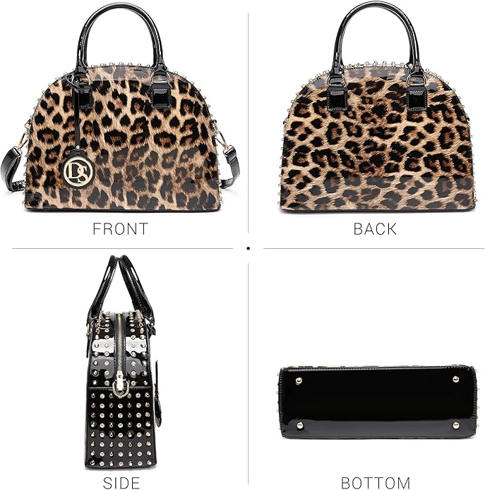 Vegan Leather Handbag Domed Satchel Rhinstone Structured Shoulder Bag l Dasein