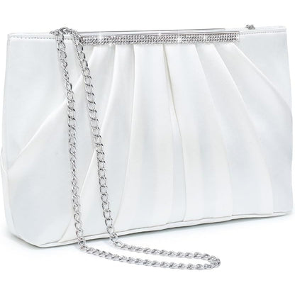 Dasein Elegant Pleated Evening Clutch Bags for Wedding Party Prom with Sparkly Rhinestones