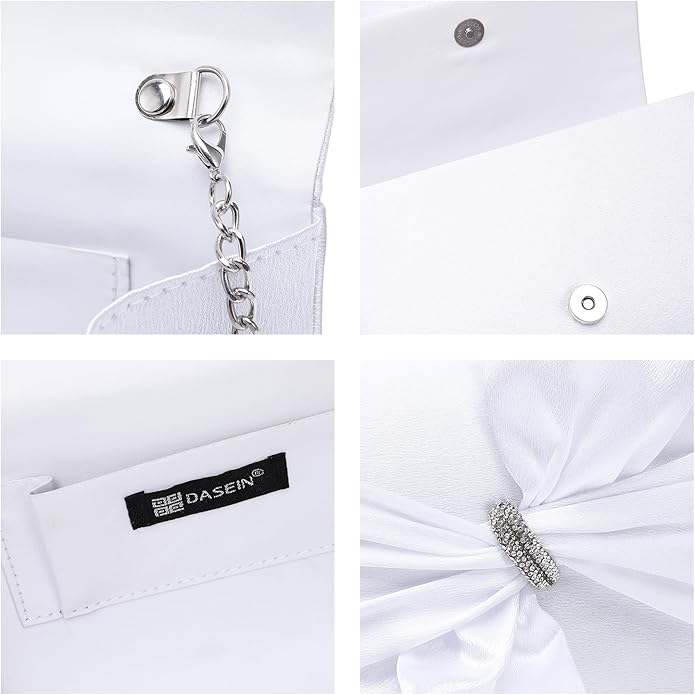 Women Elegant Satin Bow Flap Evening Bag Rhinestone Clutch Purse Handbag Formal/Wedding/Prom/Party