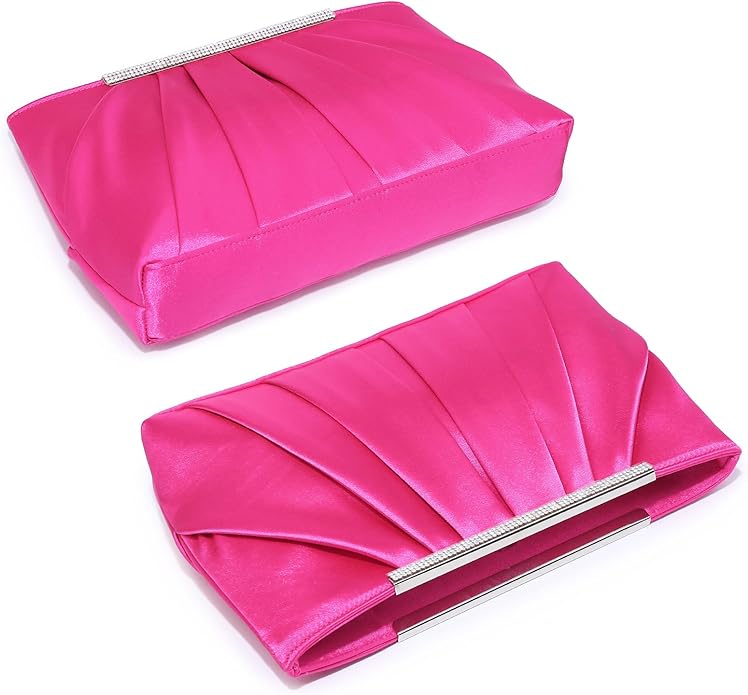 Dasein Elegant Pleated Evening Clutch Bags for Wedding Party Prom with Sparkly Rhinestones