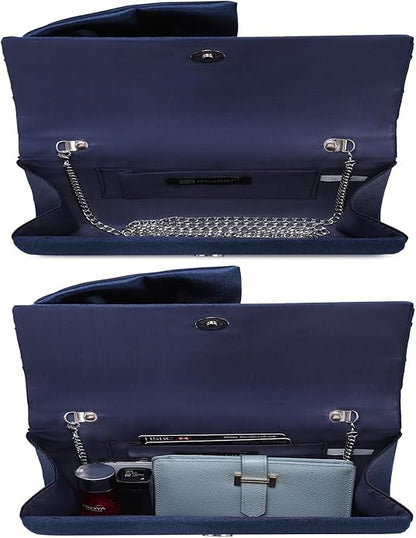 Women Elegant Satin Bow Flap Evening Bag Rhinestone Clutch Purse Handbag Formal/Wedding/Prom/Party