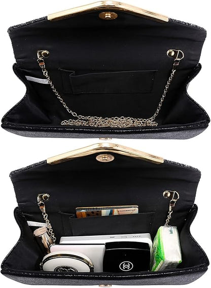 Dasein Women Evening Bags Formal Clutch Purses for Wedding Party Prom Handbags with Shoulder Strap and Glitter Flap