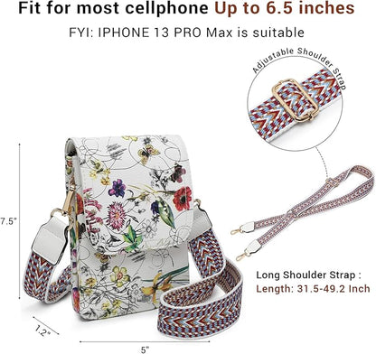 Vegan Leather Small Crossbody Bags for Women, 3 Compartment Cell Phone Wallet Purses with Adjustable Guitar Strap