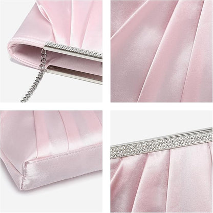 Dasein Elegant Pleated Evening Clutch Bags for Wedding Party Prom with Sparkly Rhinestones