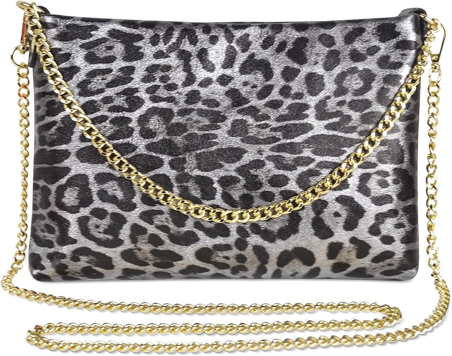 Dasein Italian Genuine Leather Handbag for Women Clutch Evening Bag Gold Chain Strap Shoulder Bag Crossbody Purse