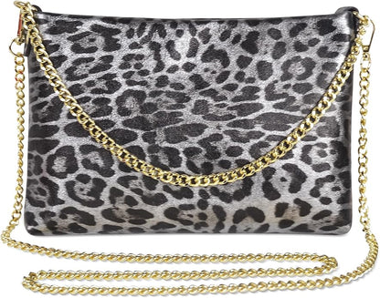 Dasein Italian Genuine Leather Handbag for Women Clutch Evening Bag Gold Chain Strap Shoulder Bag Crossbody Purse