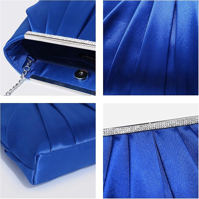 Dasein Elegant Pleated Evening Clutch Bags for Wedding Party Prom with Sparkly Rhinestones