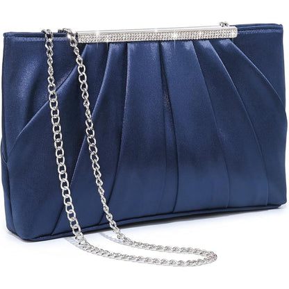 Dasein Elegant Pleated Evening Clutch Bags for Wedding Party Prom with Sparkly Rhinestones
