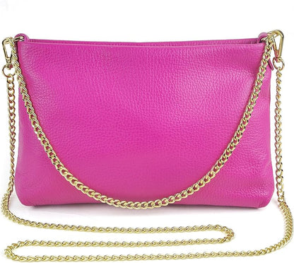 Dasein Italian Genuine Leather Handbag for Women Clutch Evening Bag Gold Chain Strap Shoulder Bag Crossbody Purse