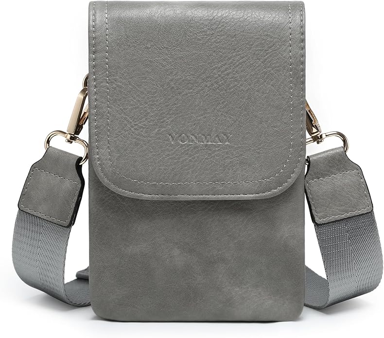 Vegan Leather Small Crossbody Bags for Women, 3 Compartment Cell Phone Wallet Purses with Adjustable Guitar Strap