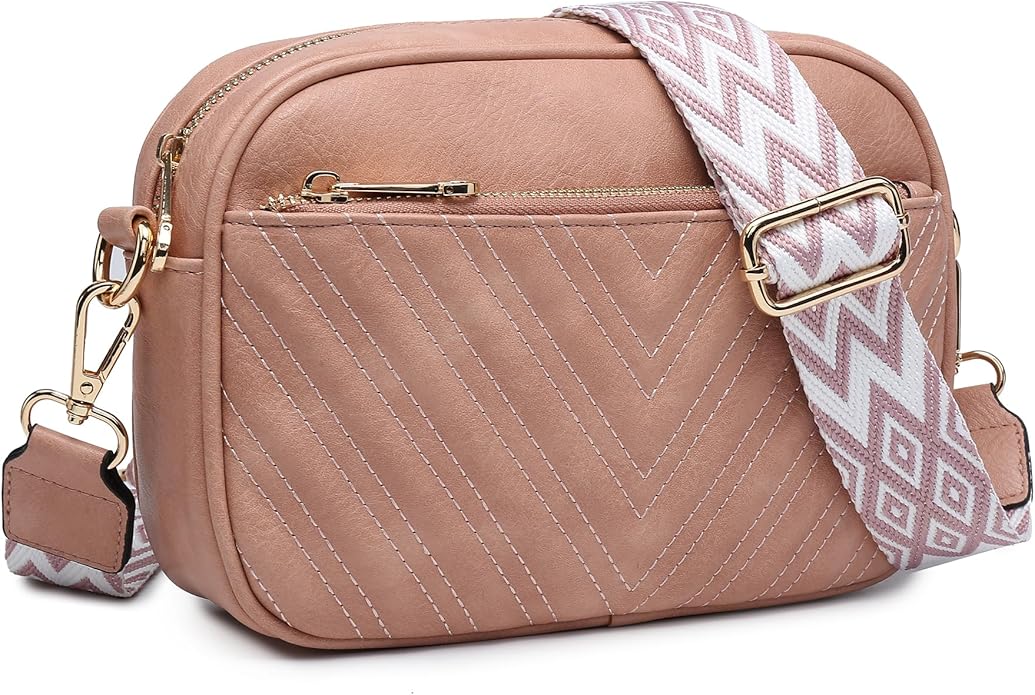 Quilted Crossbody Bags Vegan Leather Purses Small Shoulder Handbags with Wide Strap Crossbody Purse for Women