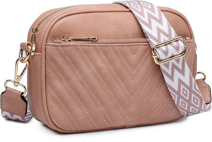 Quilted Crossbody Bags Vegan Leather Purses Small Shoulder Handbags with Wide Strap Crossbody Purse for Women