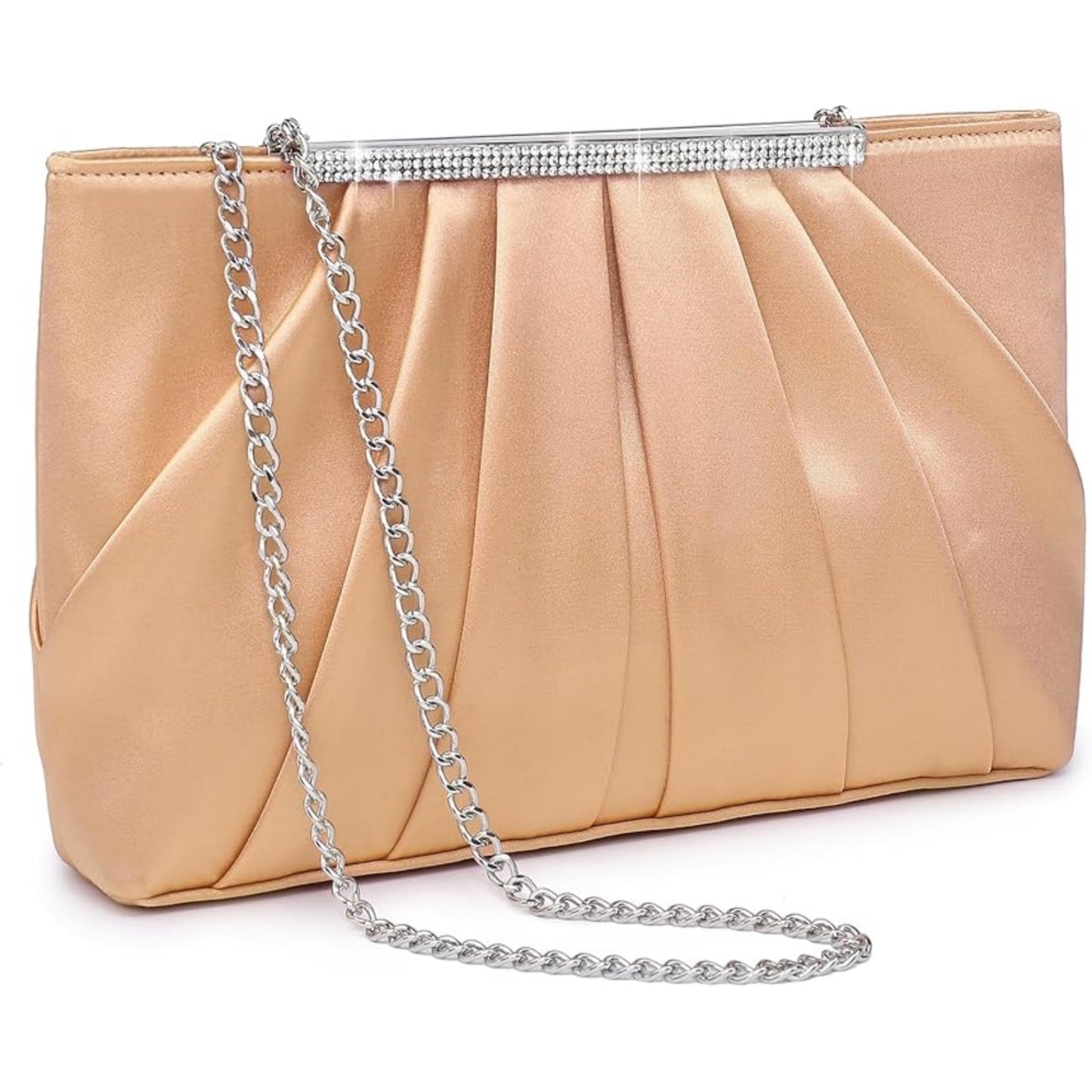 Dasein Elegant Pleated Evening Clutch Bags for Wedding Party Prom with Sparkly Rhinestones
