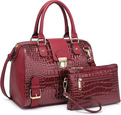 Dasein Women Barrel Handbags Fashion Satchel Bags Top Handle Shoulder Purses Vegan Leather Work Tote