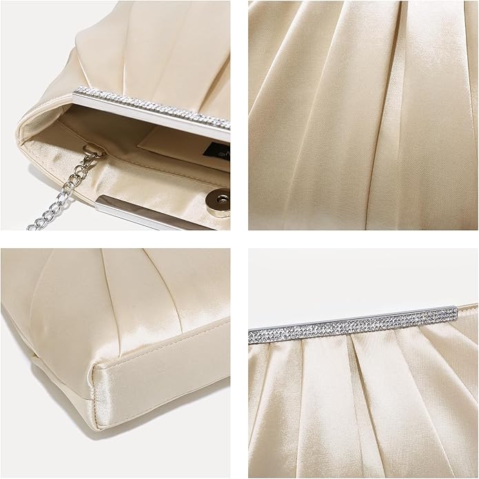 Dasein Elegant Pleated Evening Clutch Bags for Wedding Party Prom with Sparkly Rhinestones
