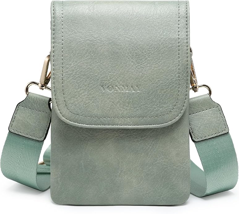 Vegan Leather Small Crossbody Bags for Women, 3 Compartment Cell Phone Wallet Purses with Adjustable Guitar Strap