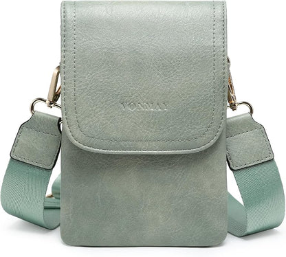 Vegan Leather Small Crossbody Bags for Women, 3 Compartment Cell Phone Wallet Purses with Adjustable Guitar Strap