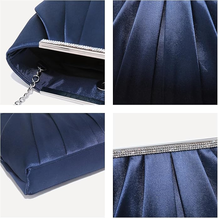 Dasein Elegant Pleated Evening Clutch Bags for Wedding Party Prom with Sparkly Rhinestones