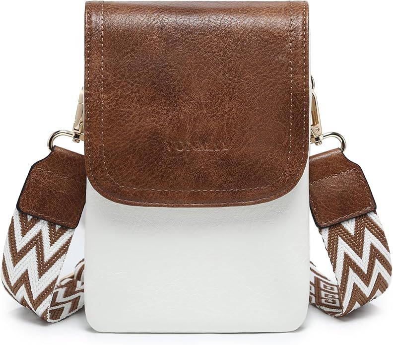 Vegan Leather Small Crossbody Bags for Women, 3 Compartment Cell Phone Wallet Purses with Adjustable Guitar Strap