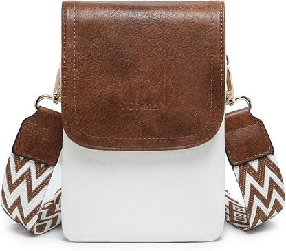 Vegan Leather Small Crossbody Bags for Women, 3 Compartment Cell Phone Wallet Purses with Adjustable Guitar Strap