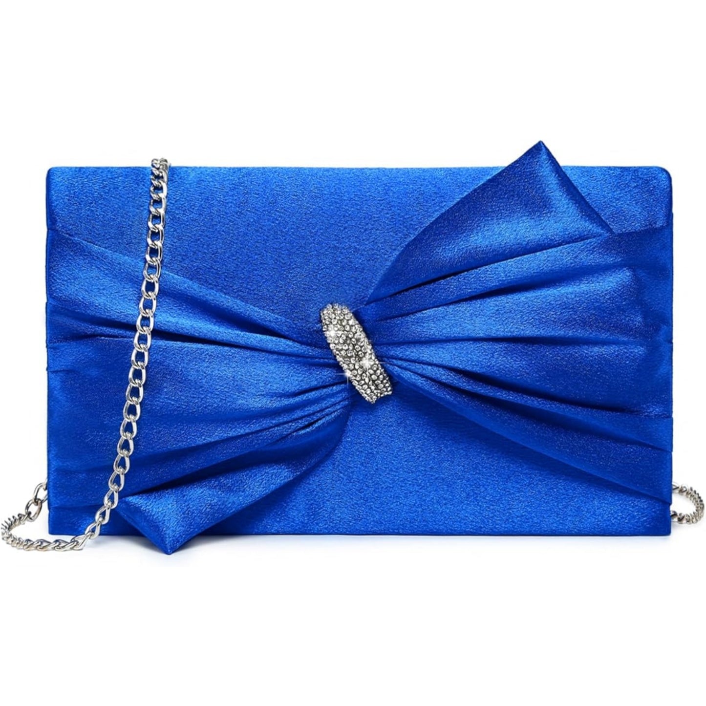Women Elegant Satin Bow Flap Evening Bag Rhinestone Clutch Purse Handbag Formal/Wedding/Prom/Party